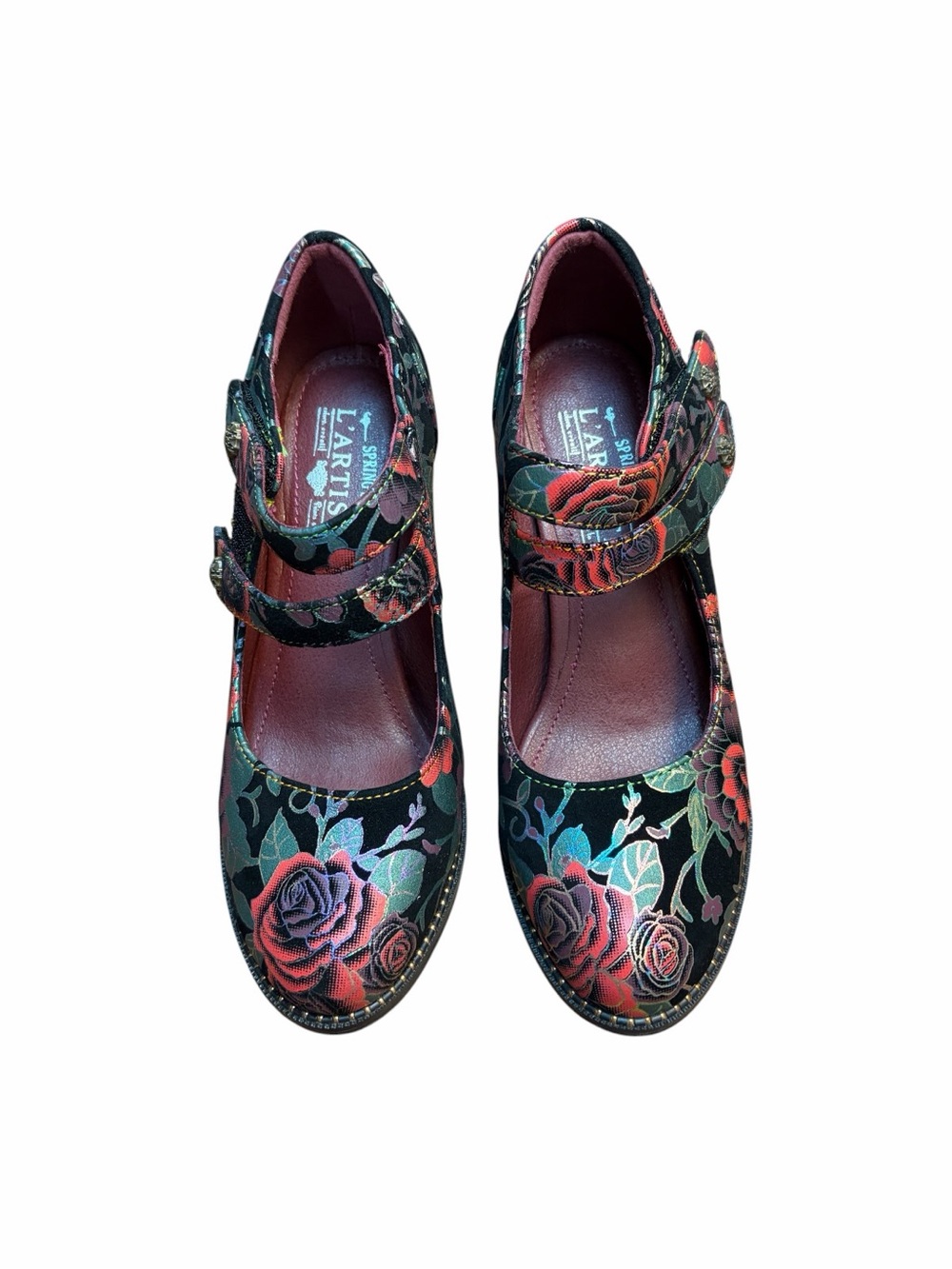 L'Artiste by Spring Step Black Floral Mary Jane Heels